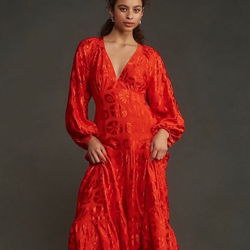 Farm Rio Elegant Red Floral Dress